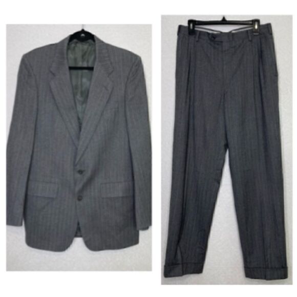 Christian Dior Vintage Pinstripe Suit Gray 40L